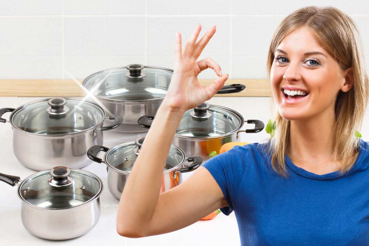 pentole e donna che fa ok