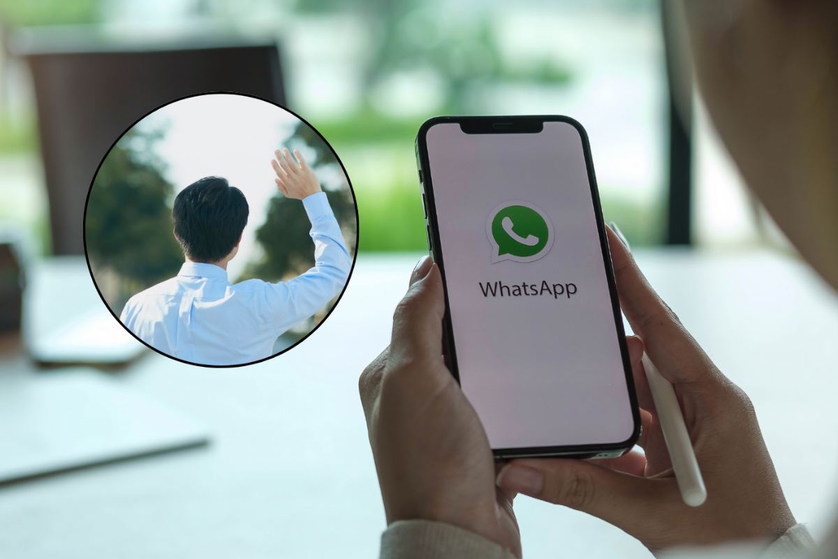 persona che usa whatsapp e uomo che saluta